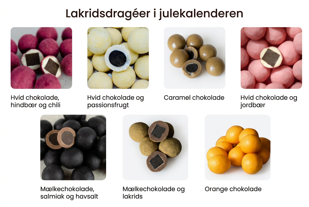 Samlet oversigt over syv lakridsdragéer